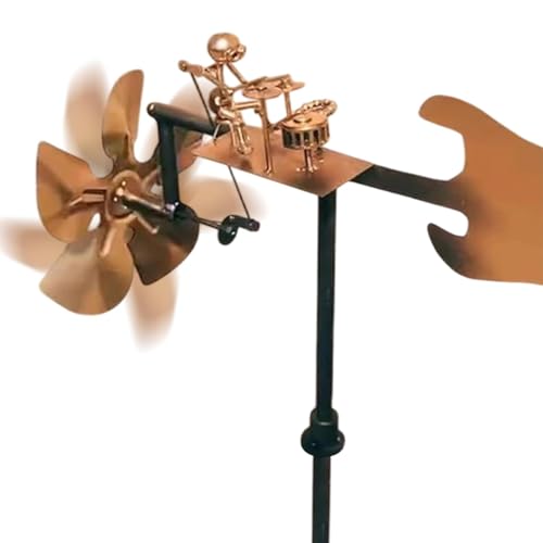 WXJHNYBS Drummer Windmühle, 32cm,Handmade,Metal Deko Garten Vintage Rock-Drummer Band WindräDchen für Hof und Garten,Terrassenrasen