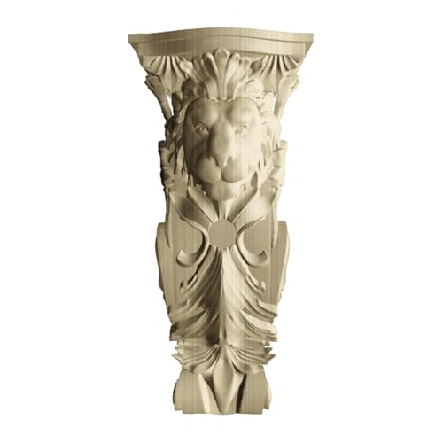 Hand-Carved Lion Head Wooden Corbel – Solid Ash Wood Decorative