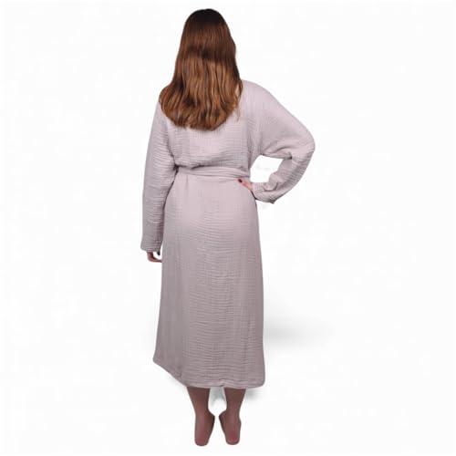 Image of Muslin Bathrobe - Cotton Gauze Robe for Women and Men - Lightweight Breathable Summer Kimono - Boho Spa /Maternity Robe