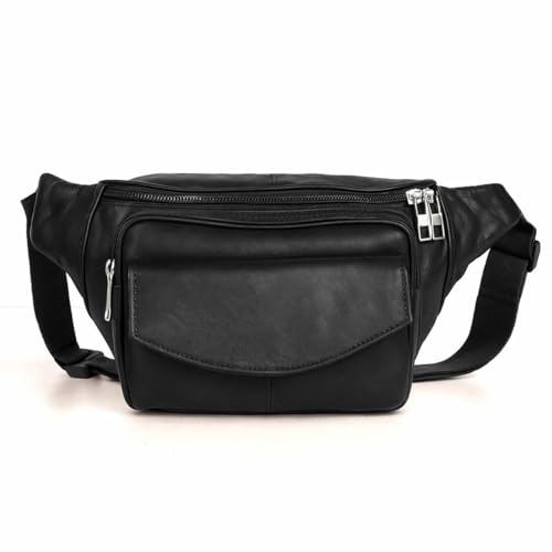 Image of Premium Leather Waist Bag for Men | Stylish Belt Bag with Multiple Pockets | Travel, Running, Daily Use Crossbody Fanny Pack (Black)