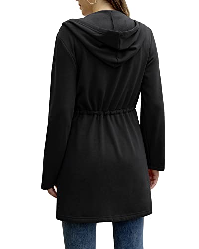 Ywyxhzha Womens Cozy Loose Full Zip Up Hooded Sweatshirts Drawstring Long Fleece Jacket Coat (Black,Meidum) #TOP3