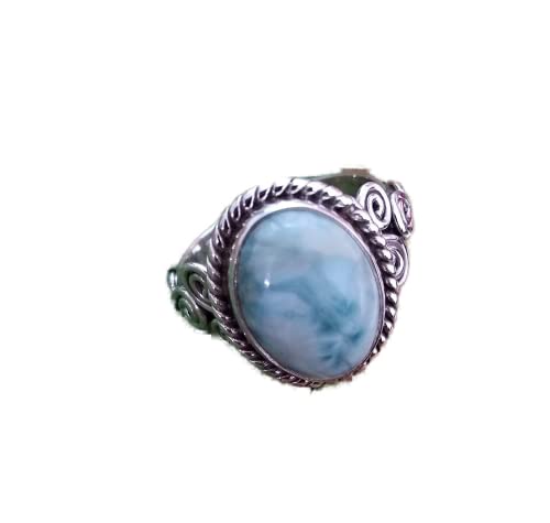 Natural Larimar Ring, Sterling Silver Ring, Boho Ring, Ocean Blue Ring, Dominican Larimar Oval Ring, Statement Ring, Healing Crystal, Women Ring, Birthday Gift Jewelry, Promise Ring, Engagement Gift