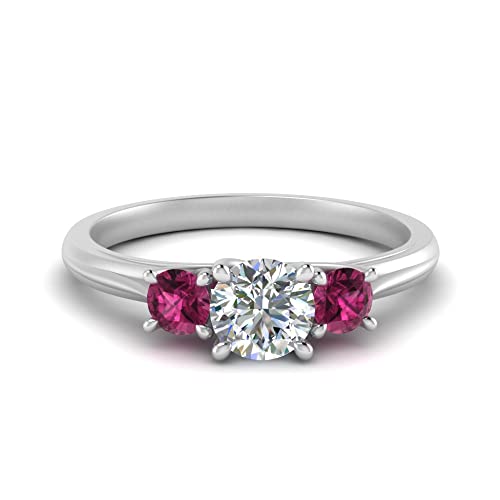 Image of Choose Your Gemstone Classic Three Stone Ring 925 Sterling Silver Round Shape 3 Stone Engagement Rings Everyday Jewelry Wedding Jewelry Handmade Gifts for Wife US Size 4 to 12