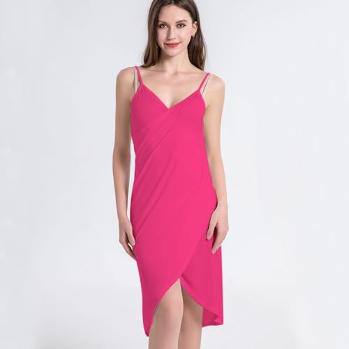 XIWCAFC Women's Beach Dress Summer Beach Cover Up Long Beachwear Slip V Neck Cover Ups Loose Casual Sarong for Swim Bathing Suit (UK, Numeric, 4, Regular, Regular, dark pink) - Image 3