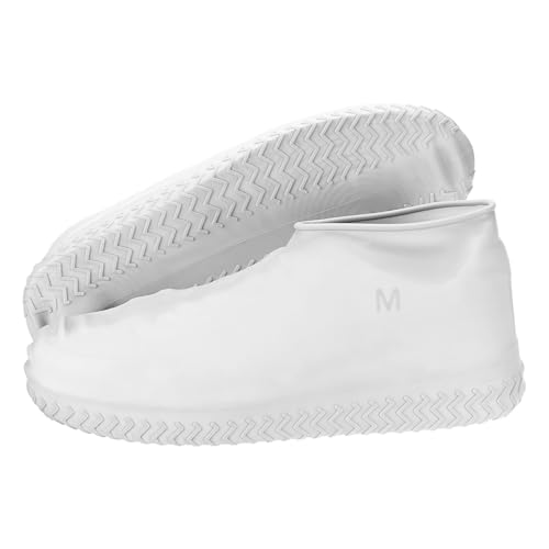 PATIKIL M Silicone Waterproof Shoe Covers, 1 Pair Thickened Reusable Non-Slip Foldable Rain Shoes Cover Overshoes Galoshes Protector for Outdoor Rain Snow, White