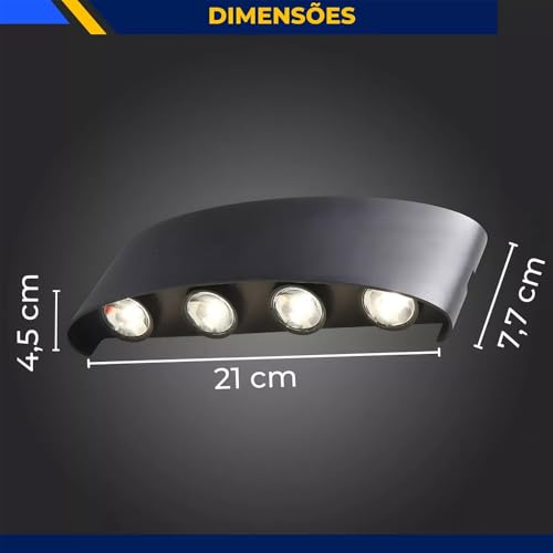 Arandela 2 Focos 8 Facho Efeito Garagem Externa Interna 8w Branco Quente 3000K Luminária de Parede,