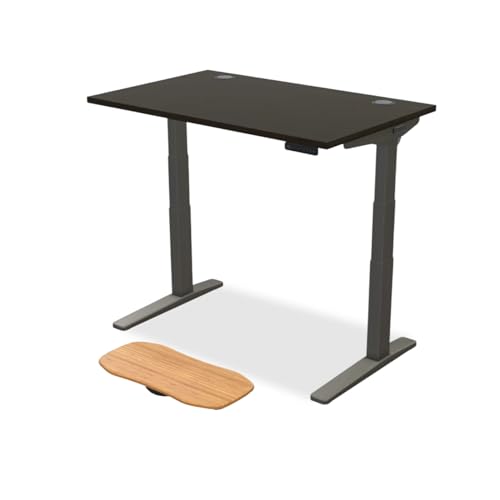 Image of UPLIFTDESK Black Bamboo (48 x 30 inch) Standing Desk 2-Leg V3 Adjustable Stand Up C-Frame (Indus.), Advanced Keypad, Wire Grommets, Wire Tray, Rocker Board