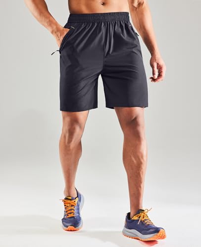 Image of MIER Men's Quick Dry Running Shorts with Zipper Pocket Elastic Waist Athletic Workout Exercise Shorts