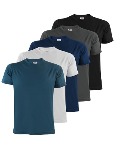ALPIDEX T-Shirt Camisetas para Hombre un juego de 5 con cuello redondo - unicolor, Tamaño:XL, Color:Water