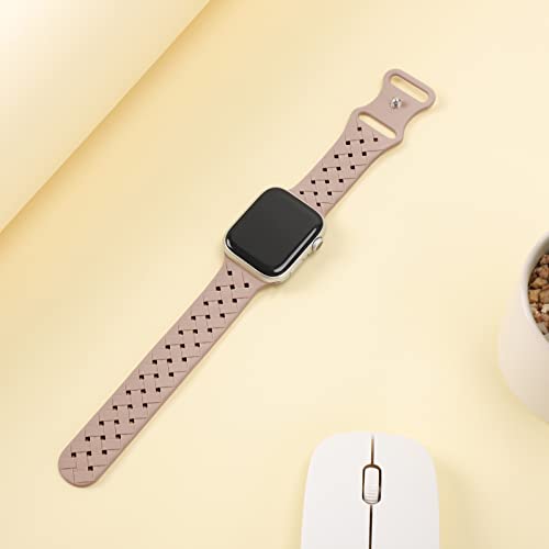 Image of Silicone Braided Weave Bands Compatible with Apple Watch 38mm 40mm 41mm 42mm 44mm 46mm 45mm 49mm, Replacement Sport Breathable Strap for iWatch Series 11 /10 /9 /8 /7 /6 /5 /4 /3 /2 /1 Ultra SE Women Men, Milk Tea