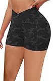 Vertvie Gym Shorts Women 3'/ 9' Crossover Biker Shorts High Waisted Spandex Workout Yoga Volleyball Booty Shorts with Pockets (3 inches,Camouflage Grey,Small)