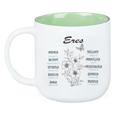 1step2dream Spanish Christian Coffee Mug | Sage Green Floral Ceramic Coffee Mug – 13 oz. Microwave and Dishwasher-safe Inspirational Scripture Gift for Women with Bible Verse Cover