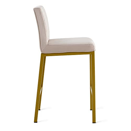 I-Pook Bar Stools Set Of 2, Velvet Tufted Upholstered Dining Chairs With Metal Legs And Curved Back Modern Design High Counter Stool Leisure Bar Chairs Accent Chairs For Living Room Kitchen, Beige #TOP2