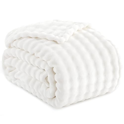 RUIKASI Bubble Decke Kuscheldecke Flauschig Weiß - 150x200cm Sofadecke & Couchdecke aus Plüsch Warme Fleece für Wohnzimmer Deko Blanket Dicke Wohndecke