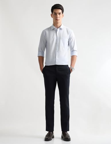 Image of Arrow Textured Tapered Fit Formal Trousers for Men - Full Length Formal Pants for Men Office Wear