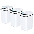 Bathroom Automatic Trash Can 3 Pack 2.2 Gallon Motion Sensor Touchless Small Slim Garbage Can with Lid Smart Electric Narrow Garbage Bin for Bedroom Living Room Office Kitchen (White)