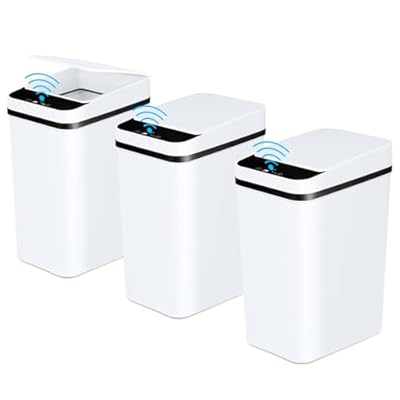 Bathroom Automatic Trash Can 3 Pack 2.2 Gallon Motion Sensor Touchless Small Slim Garbage Can with Lid Smart Electric Narrow Garbage Bin for Bedroom Living Room Office Kitchen (White)