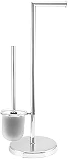 TeinJaen Toilet roll holder free standing with Heavy Bottom and Toilet Brushes ,19 x19 x57cm,for Bathroom,Stainless Steel Chromed
