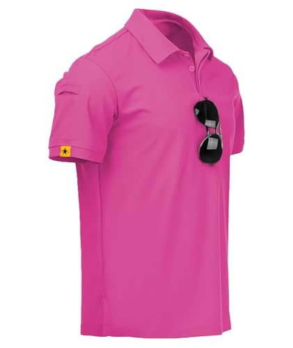 JACKETOWN Men Polo Shirt Short Sleeve Breathable Tennis Shirt Summer Tshirts Men Button Front Polo Shirts for Men Adult Casual Sport Shirt Basic Regular-Fit Golf Shirt(3XL Red Rose)