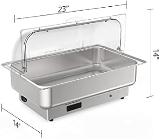 Stainless Steel Electric Chafing Dish Buffet Set 9 QT with Temperature Control, Roll Top Buffet Servers and Warmers with Transparent Lid for Catering and Parties