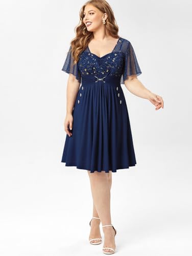 Image of Rosegal Plus Size Women Sparkly Cocktail Dress with Pocket(Blue /S)