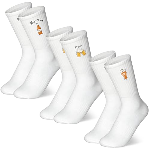 Peaken 3 Paar Bier Socken Bestickte Lustige Geschenke für Bierliebhaber Atmungsaktive Sportsocken Tennissocken Größe 36-42