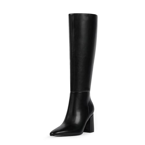 Womens Black Knee High Boots Chunky Heel Pointed Toe Classic Knee High Boots for Women Tall Boot Winter Fall Fashion Boot Size 7.52