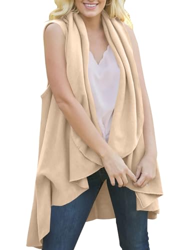 Women Warm Shawl Warp Cape Soft Fall Sleeveless Open Front Draped Long Duster Vest Asymmetric Cardigan