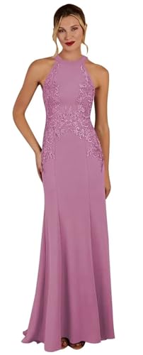 Image of KDTM Satin Lace Mother of The Bride Dresses Long Halter Sleeveless Formal Dresses for Women Wedding Guest