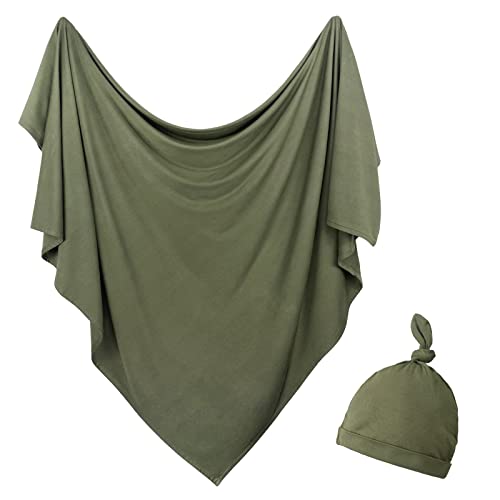 Image of OWLOWLA Newborn Swaddle Set Stretch Wrap Swaddle Receiving Blanket for Baby Boy Girl(Olive-rm)