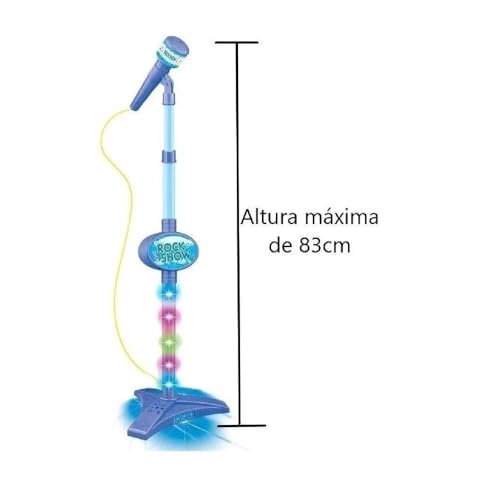 Microfone Infantil Azul Karaokê Pedestal E Luzes Conecta Cel