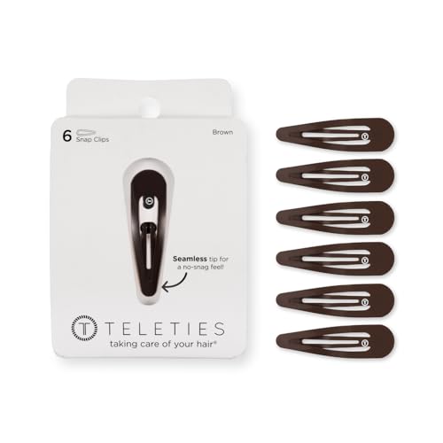TELETIES - Snap Clip - Snag-Free Design - Hair Clip Barrette for Women & Girls - Gentle Yet Secure Hold - Smooth Finish - For All Hair Types & Textures - One Size (1.75”) - 6 Count - Brown