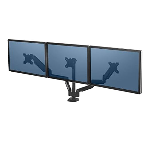 Fellowes Brazo para Monitor Triple Platinum Series - Soporte para monitor ajustable, con funciones de inclinación, giro y rotación y con 2 puertos USB - Tamaño máximo del monitor 27" -Negro