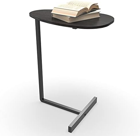 ANYHI Oval C Shaped Side Table for Small Space, Modern Couch End Table with Metal Frame,Coffee Table for Living Room Sofa Beside,Black Walnut Top