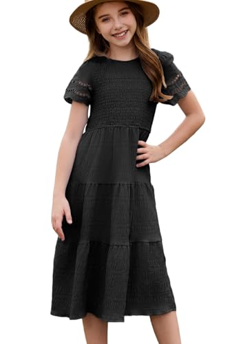 blibean Girls Embroidery Short Sleeve Textured Dresses Size 6-15 Years