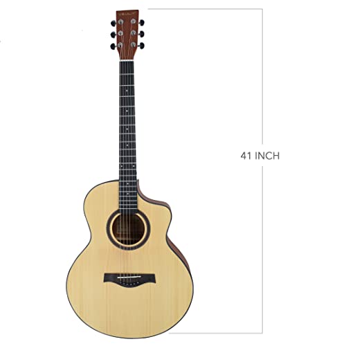 Image of Vault EA40-CE 41 inch Premium Solid Spruce-Top Cutaway Electro Acoustic Guitar - Natural