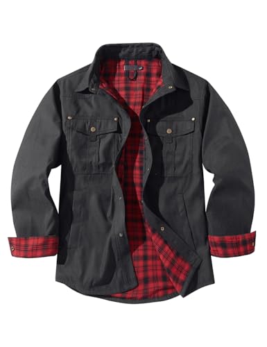 Image of Haellun Men's Flannel Lined Shacket Long Sleeve Plaid Western Cowboy Snap Button Down Shirts Jackets with Pockets