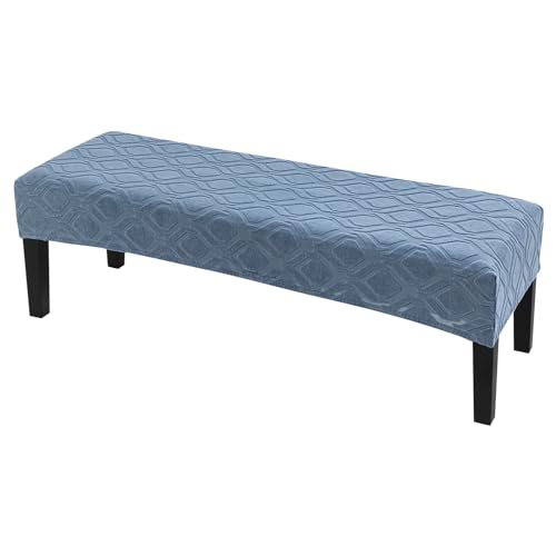 Image of SearchI Dining Bench Cover, Stretch Washable Long Bench Seat Covers, Rectangle Dining Table Bench Slipover for Dining Room, Living Room, Kitchen(Hexagon Jacquard Blue)