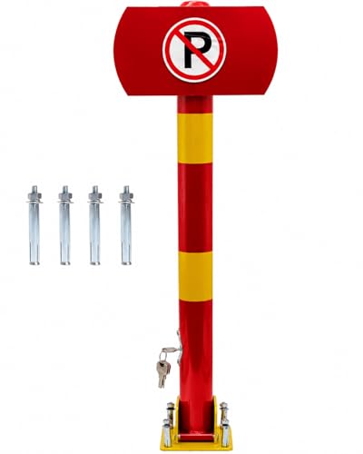 Heavy Duty Manual Parking Lock with No Parking Sign Auto-Lock Pull-Up Design7526 cm Red Parking Barrier with 4 Expansion Screws & Keys Car Parking Blocker for Home Office & Commercial Use
