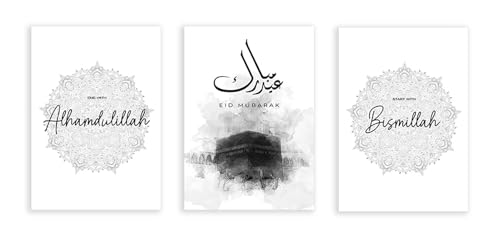 Art mural 3 pièces Bismillah calligraphie islamique pour affiche de chambre