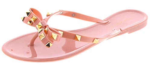 Image of TOP Moda Womens Studded Jelly Flip Flops Sandals with Bow