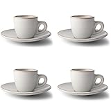 KIVY Steingut Espressotassen Set [4 x 75ml] - Dickwandiges Espresso Tassen Set mit Untertasse - Espressotassen dickwandig italienisch - Steingut Tasse - Espressobecher - Mokkatassen Set Grau