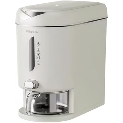 米保存容器 米びつ Cutdred 5kg/10kg ワンタッチ米出し - 食品グレード素材 多層密閉米バケツ 防湿・防虫 虫よけボックス ボタン式可視窓 米計量カップ 家庭用キッチン省スペース無洗米保存容器 長期保存対応 (10KG,グレー)