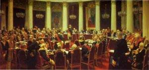 Peinture à l'huile haut de gamme Ilya Repin : Ceremonial Meeting 1903 pour salon élégant