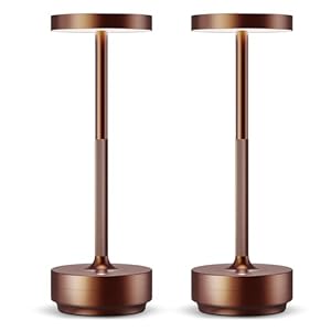 Lámpara de Mesa LED Recargable, 3 Colores de Luz con Regulación Continua, IP54 Impermeable, Batería 5000mAh, Diseño Metálico Moderno, con Función de Memoria para Interior y Exterior (2x Marrón)