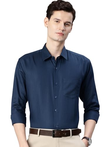 Image of Majestic Man Men's Solid Cotton Blend Textured Wrinkle-Resistant Slim Fit Easy Iron Formal Shirt
