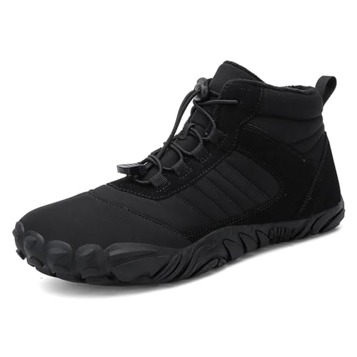 Barefoot Shoes fur Lined Winter Mens Wide Toe Box Trail Runner Women Zero Drop Sole High top Walking shoes Minimalist Outdoor Hiking Trekking Boots Sneakers Trail Running Shoes Barefoot Boots Black 39