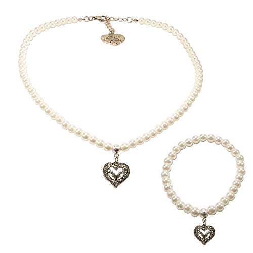 Preisvergleich Produktbild Alpenflüstern Trachtenschmuck-Set Perlen-Trachtenkette und Trachten-Armband Strassherz Hirsch - Damen-Trachten-Schmuck, Trachtenset Dirndl-Kette und Trachten-Armkette Creme-weiß SET037