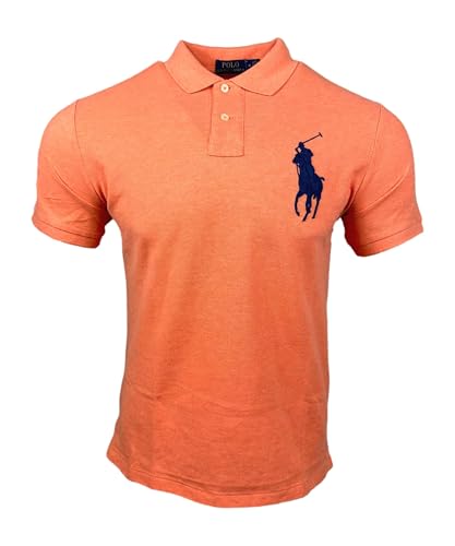 Image of POLO RALPH LAUREN Mens Custom Slim Fit Big Pony Logo Mesh Polo Shirt (X-Large, Orange Heather)