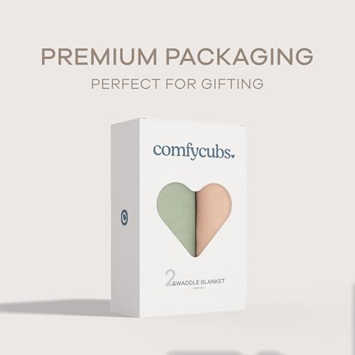 Image of Comfy Cubs Muslin Swaddle Blankets Pack of 2, 47 x 47 Inch Soft Cotton Baby Blanket Set, Large Multipurpose Wraps for Newborns - Self-Soothing Swaddles for Newborns - Sage & Blush